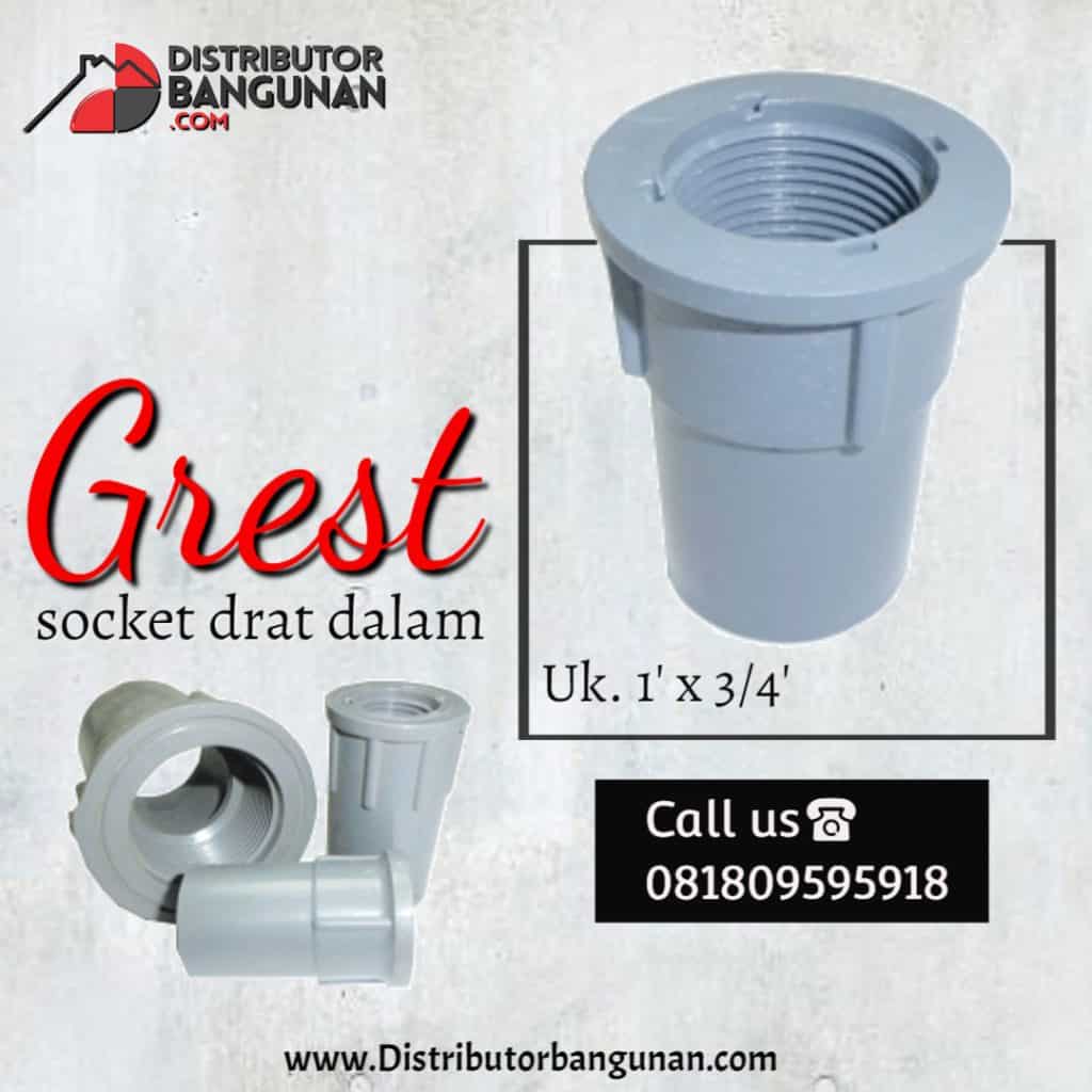 Socket Drat Dalam 1 X 3/4 "GREST" (22 & Hal Belakang) 1 Socket drat dalam uk 1x3per4 Grest