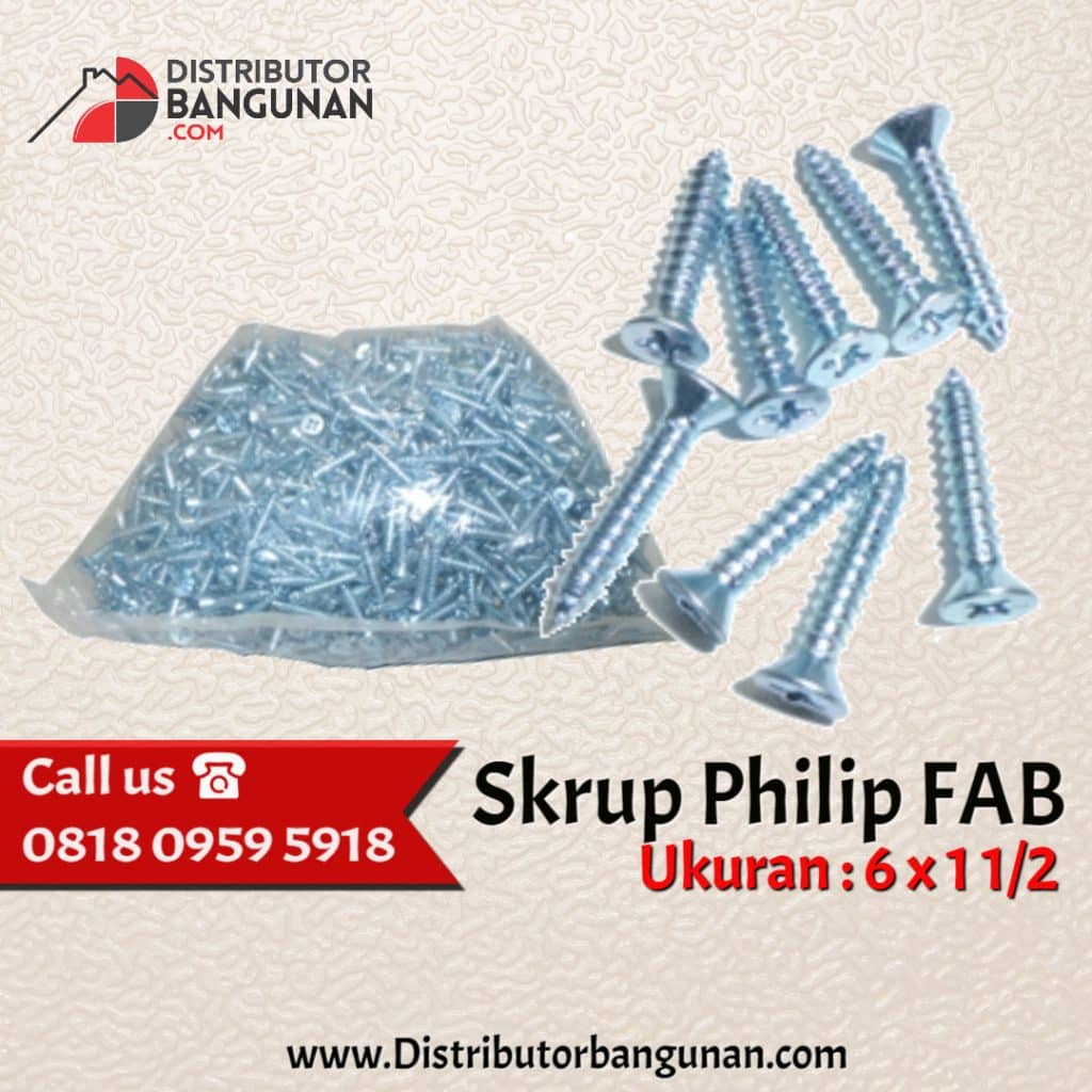 skrup philip fab 6 x 1 1/2 (Hal Belakang Bagian Skrup) 1 Skrup Philip FAB 6x1 1per2