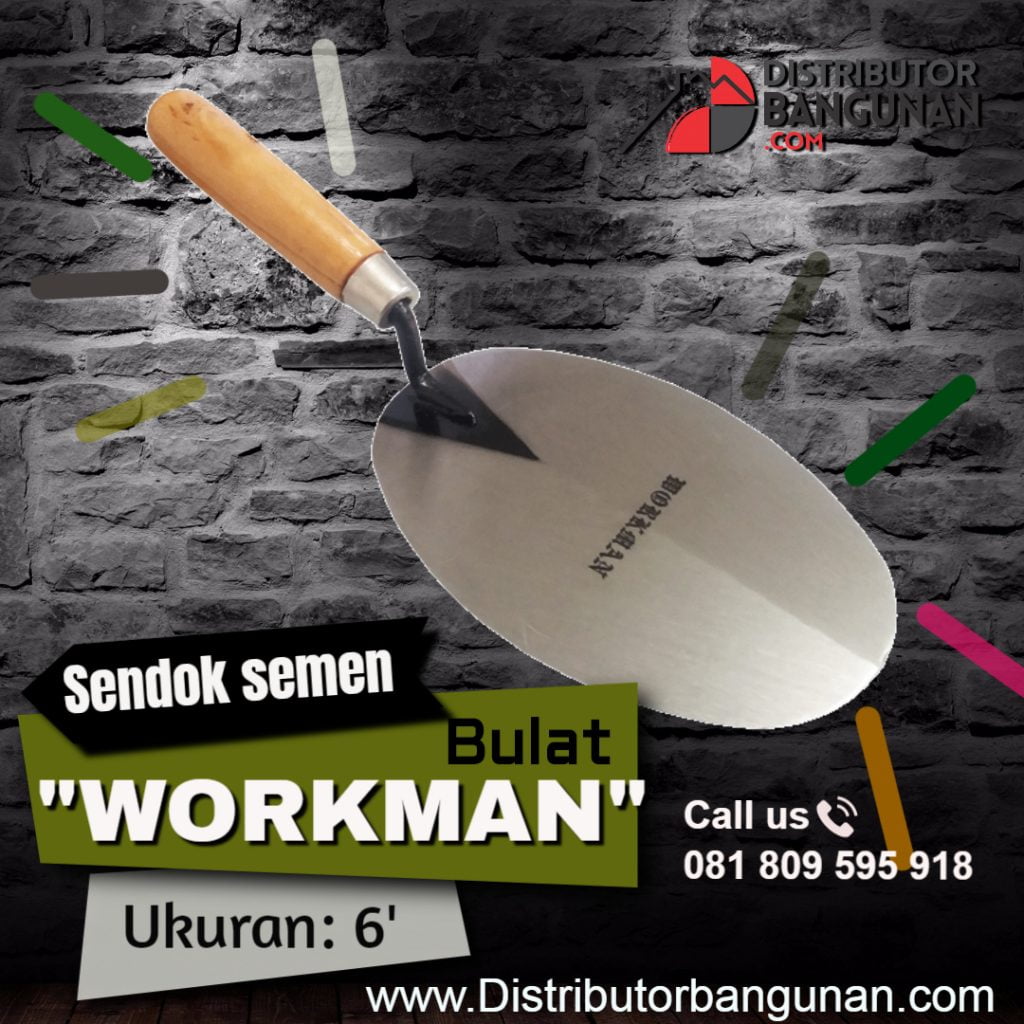 Sendok Semen Gagang Kayu Bulat Workman 6