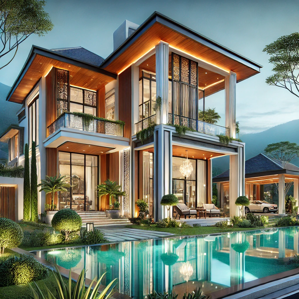 Rumah elit di Bandung dengan desain mewah dan elegan, dilengkapi taman hijau
