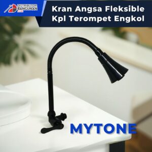Kran Angsa 1/2' Stainless Kepala Terompet Engkol MYTONE dengan desain leher fleksibel berwarna hitam dan kepala berbentuk terompet untuk aliran air stabil.