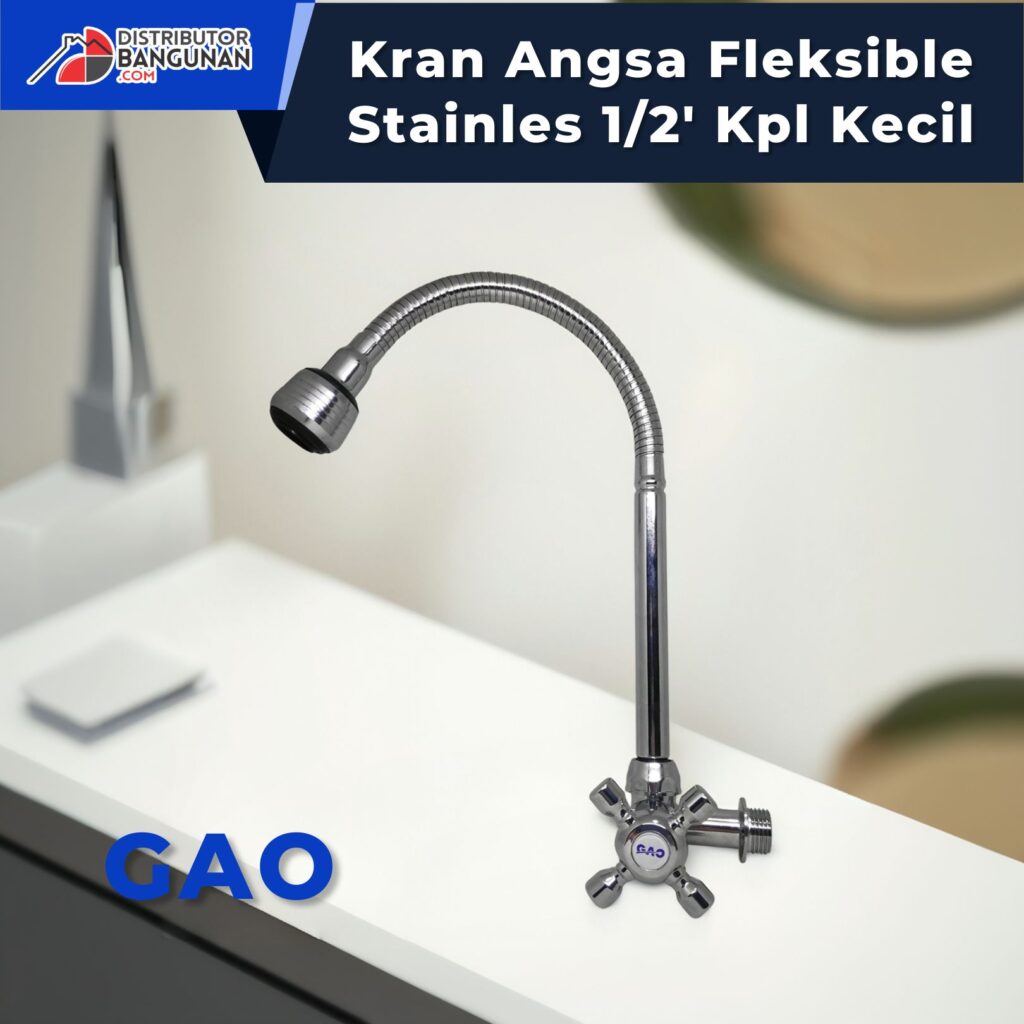 Kran Angsa Fleksible Stainles 1/2' Kepala Kecil GAO - Si Jagoan Dapur yang Bikin Hidup Makin Praktis! 1 Kran Angsa Fleksible Stainles 1/2' Kepala Kecil GAO dengan leher fleksibel berbahan stainless dan kepala kecil untuk aliran air hemat.