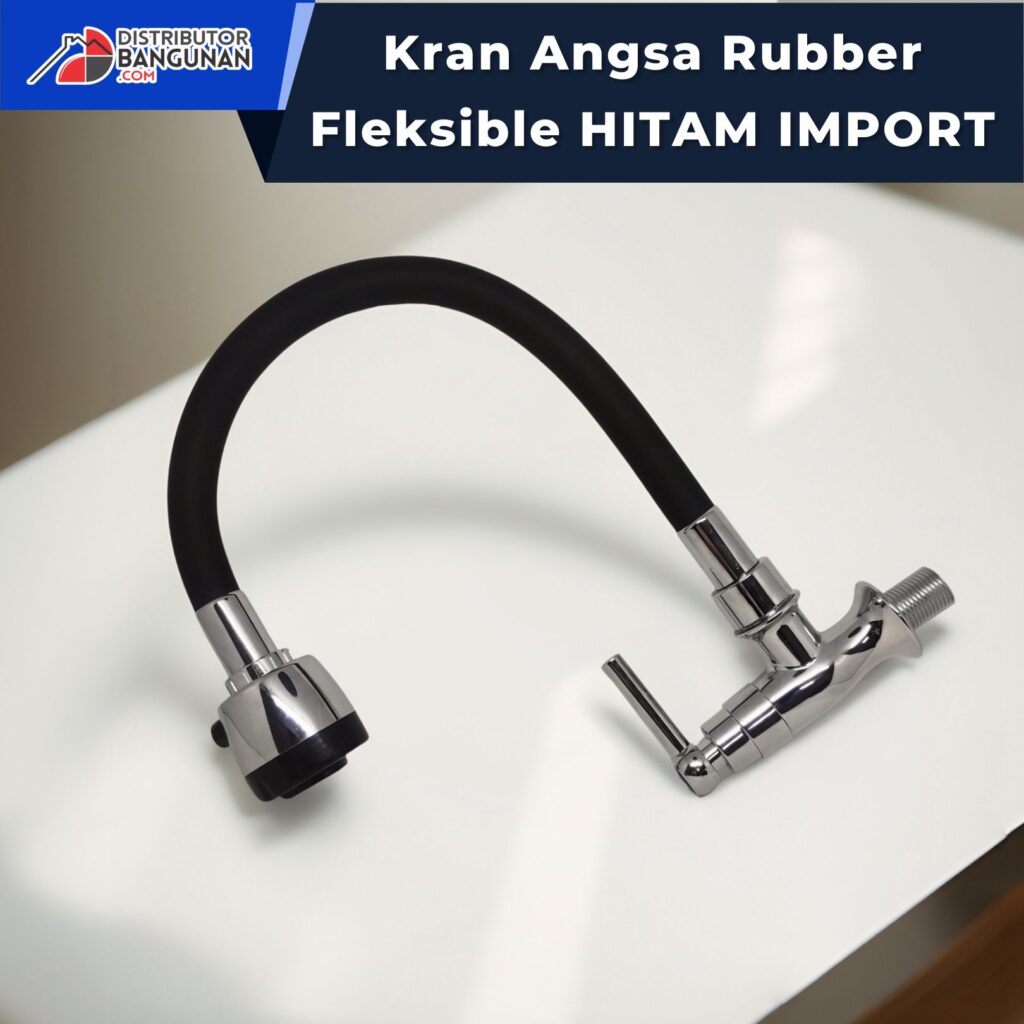 Kran Angsa Rubber Fleksible HITAM IMPORT dengan leher fleksibel berbahan rubber hitam dan kepala kran multifungsi yang modern.