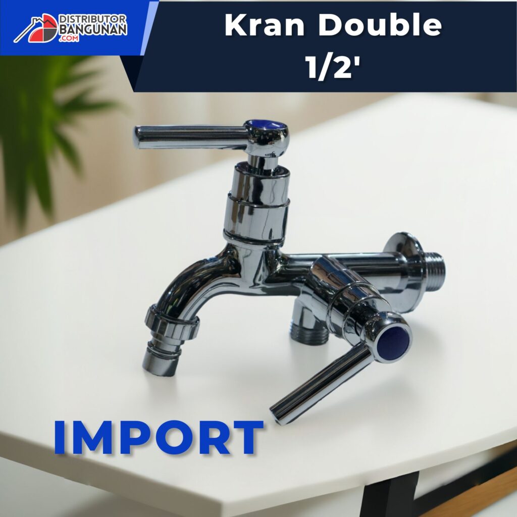 Kran Double 1/2' IMPORT - Solusi Praktis dan Stylish untuk Rumah Anda 1 Kran Double 1/2' IMPORT - Desain Chrome Modern dengan 2 Output Air