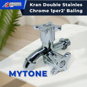 Kran Double Stainless Chrome 1/2' Baling MYTONE - Desain Chrome Mengkilap dengan 2 Output Air